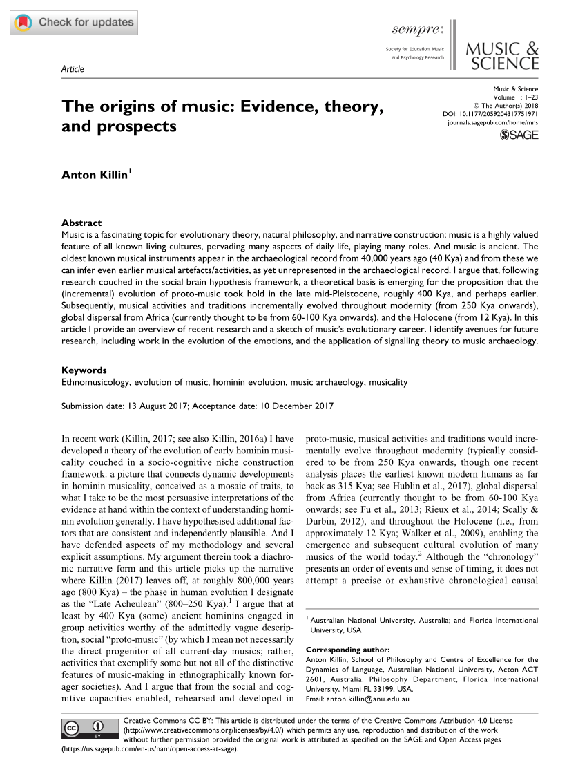 Pdf The Origins Of Music Evidence Theory And Prospects - 