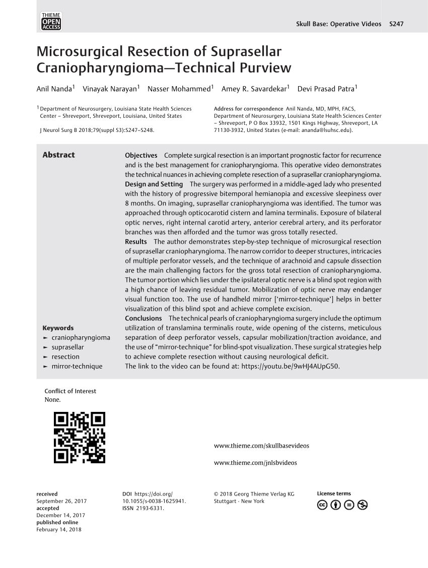 Pdf Microsurgical Resection Of Suprasellar Craniopharyngioma—technical Purview 4004