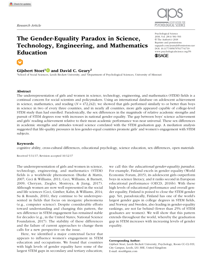PDF) The Gender-Equality Paradox in Science, Technology ...