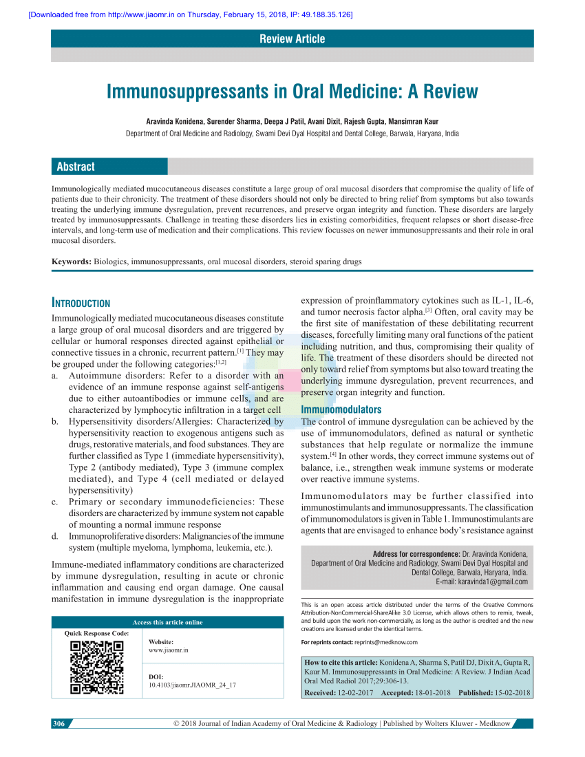 PDF) Immunosuppressants in Oral Medicine: A Review