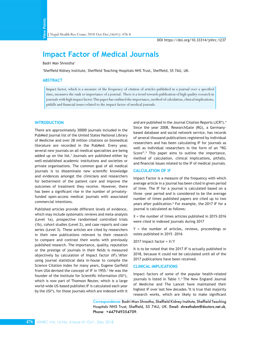 medical research archives (mra) impact factor