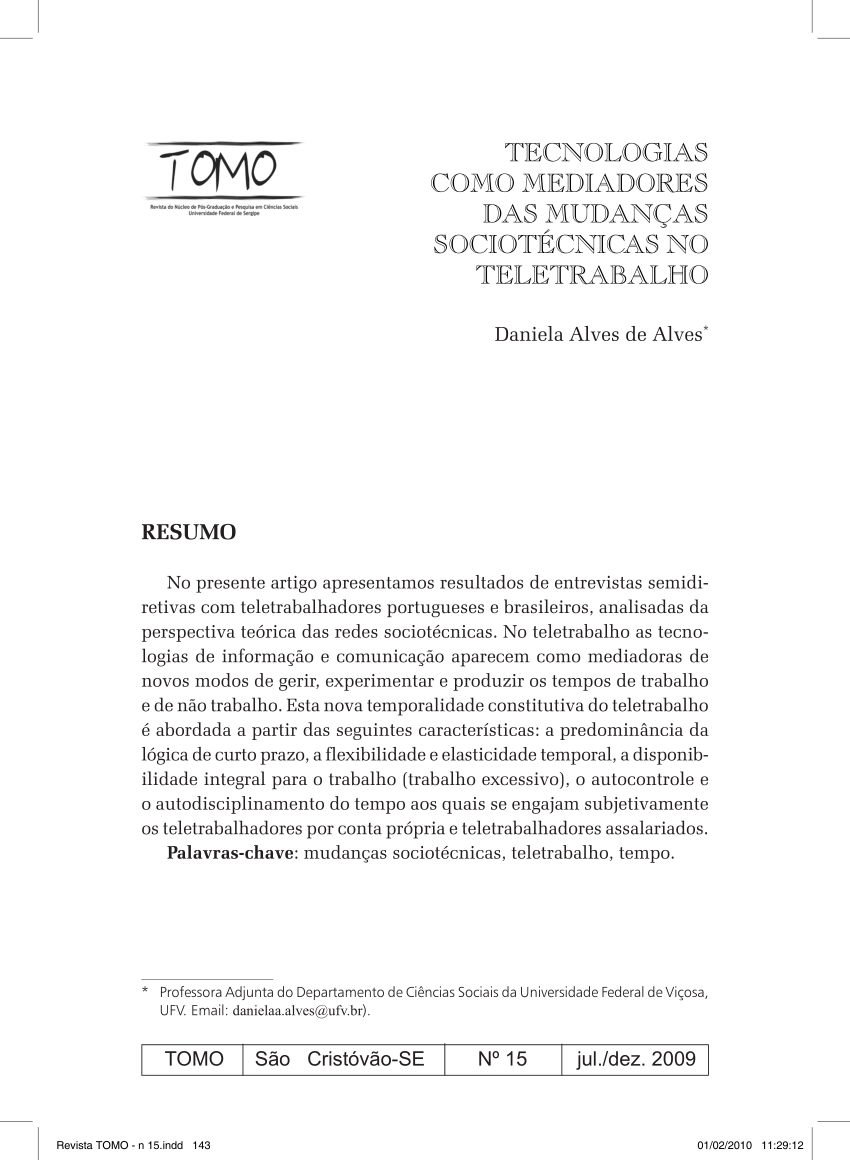 Pdf Tecnologias Como Mediadores Das Mudancas Sociotecnicas No Teletrabalho