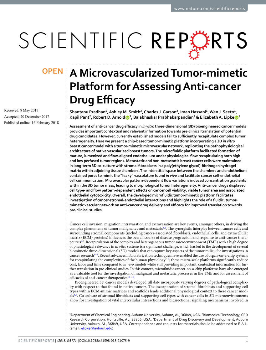Pdf A Microvascularized Tumor Mimetic Platform For Assessing Anti Cancer Drug Efficacy 4083