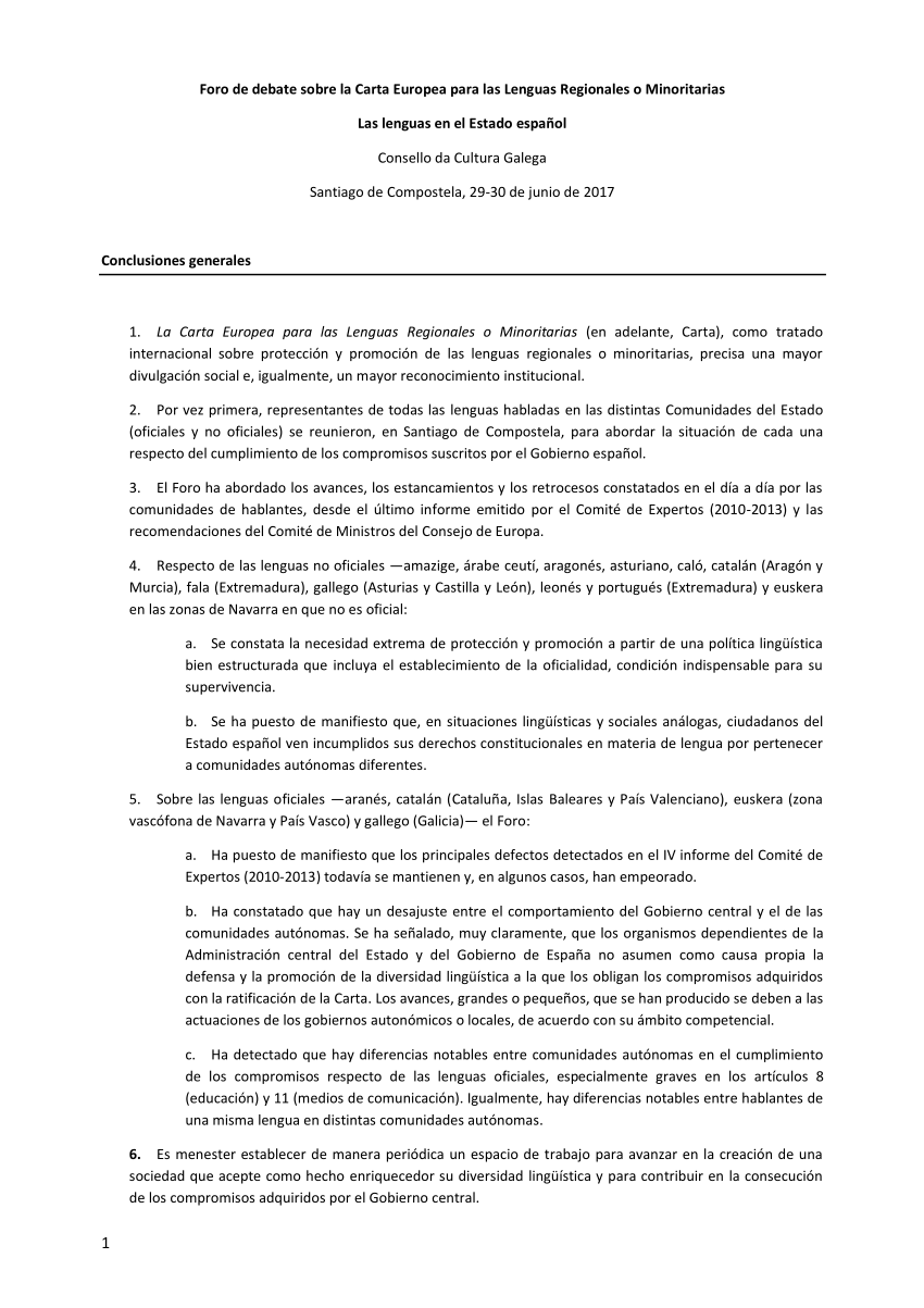 molino grueso Prematuro PDF) Conclusiones del Foro de debate sobre la Carta Europea para las Lenguas  Regionales o Minoritarias en el Estado español.pdf