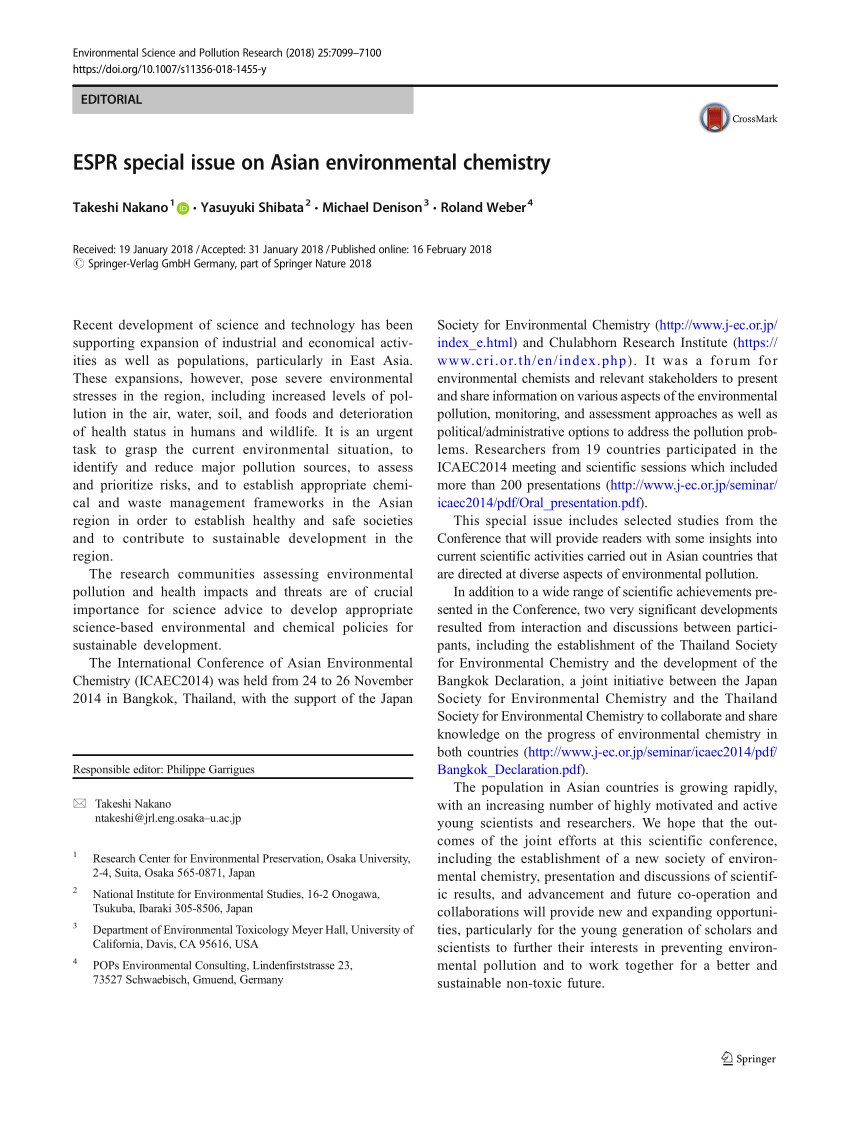 Pdf Espr Special Issue On Asian Environmental Chemistry