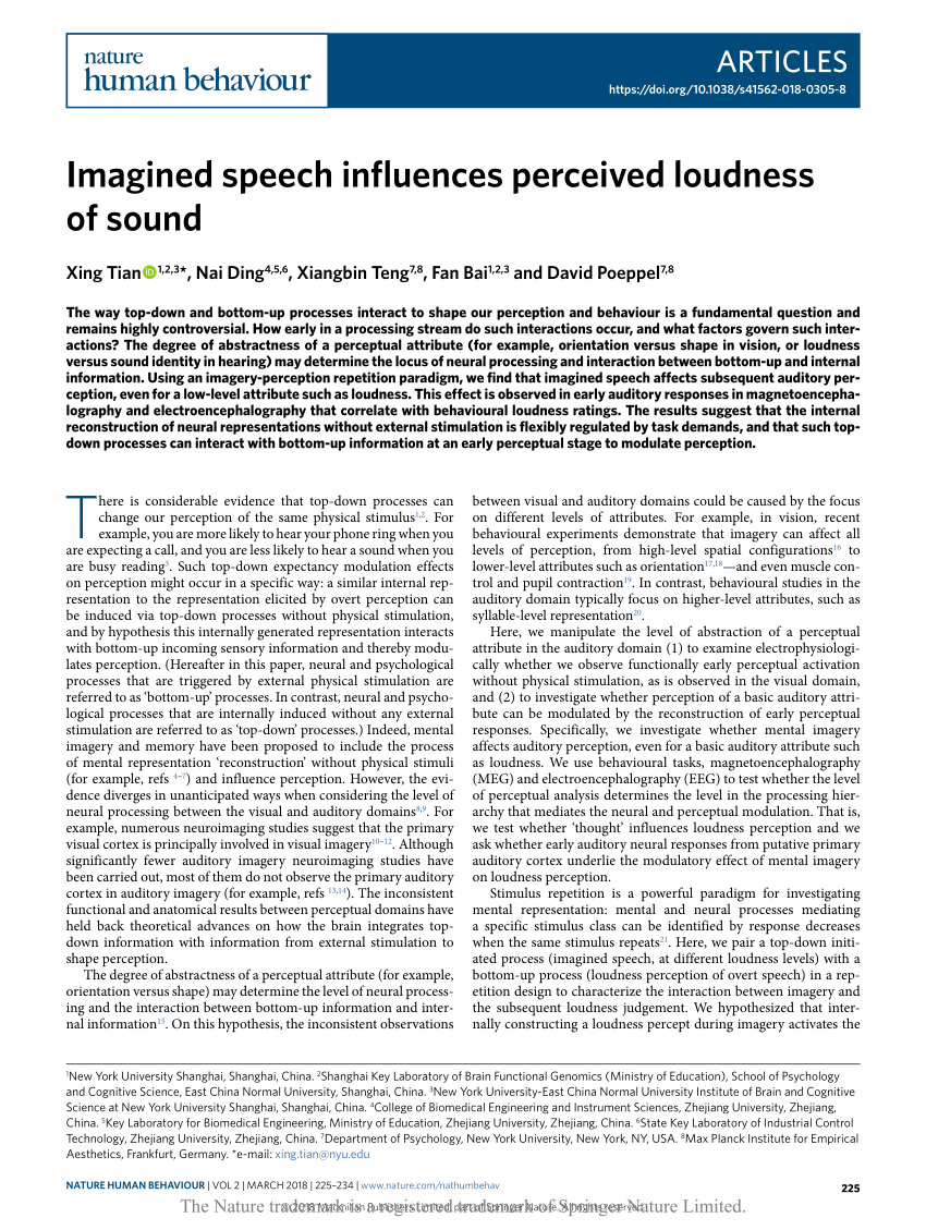 Imagined speech influences perceived loudness of sound | Request PDF