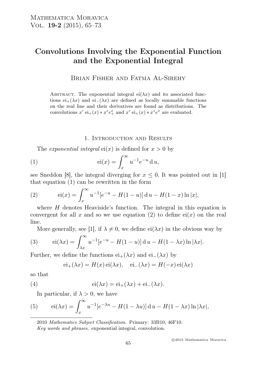Pdf Convolutions Involving The Exponential Function And The Exponential Integral