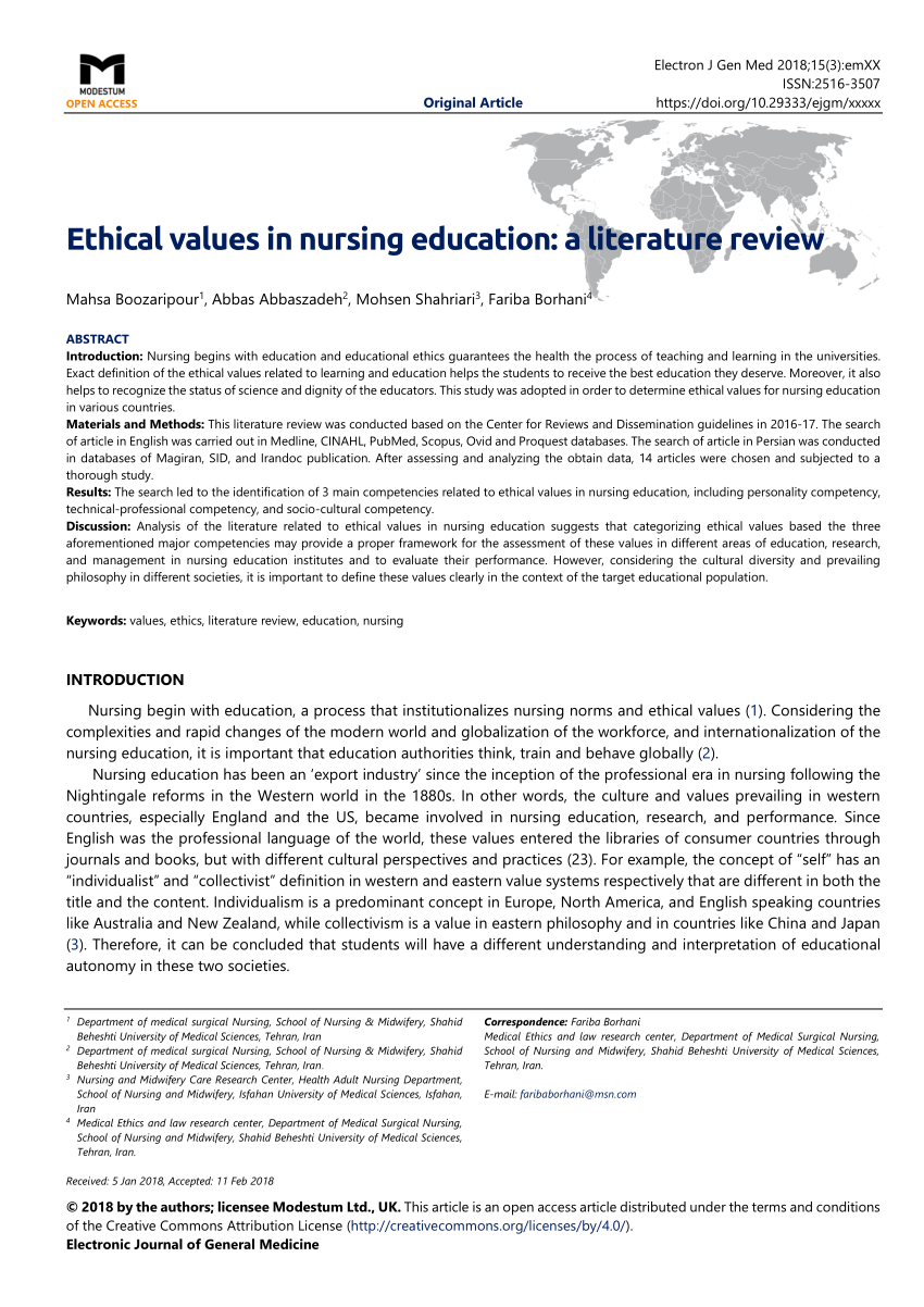 literature review ethics in nursing