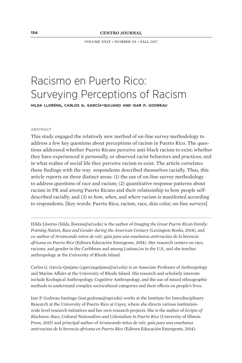 PDF Racismo en Puerto Rico Surveying perceptions of racism