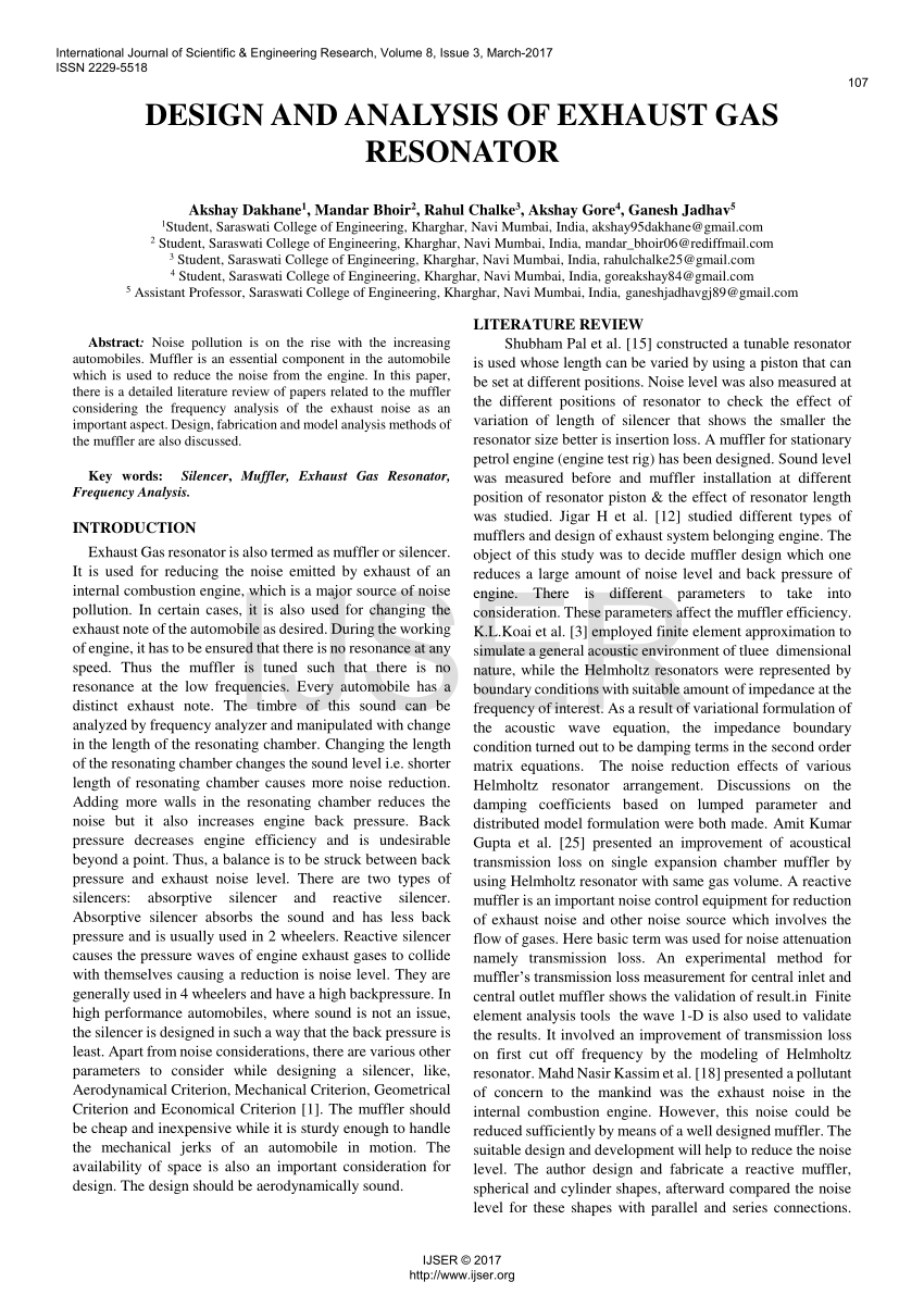 Pdf Design And Analysis Of Exhaust Gas Resonator - 