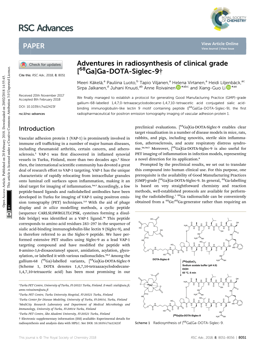 PDF) Adventures in radiosynthesis of clinical grade [68Ga]Ga-DOTA-Siglec-9