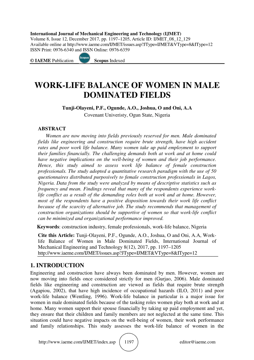 work life balance between male and female research paper