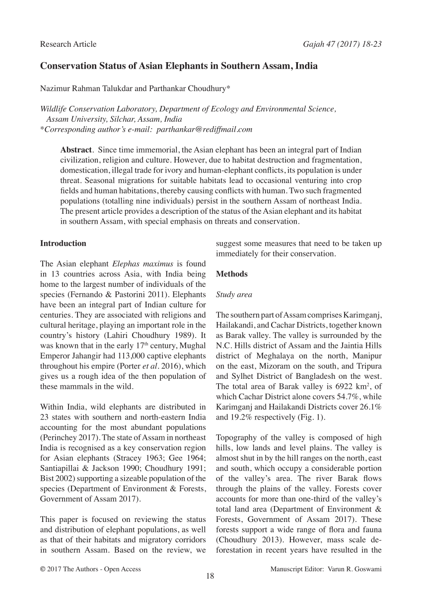 (PDF) Conservation Status of Asian Elephants in Southern Assam, India