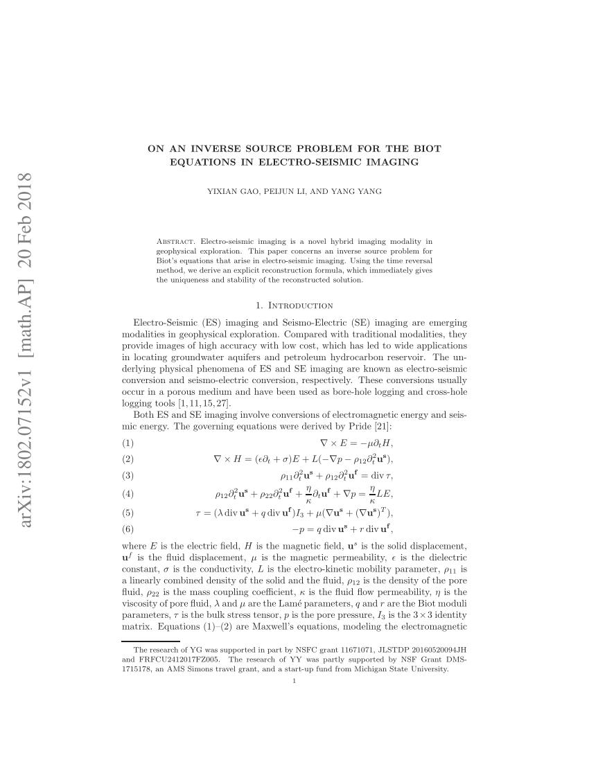 (PDF) On an inverse source problem for the Biot equations in electro ...