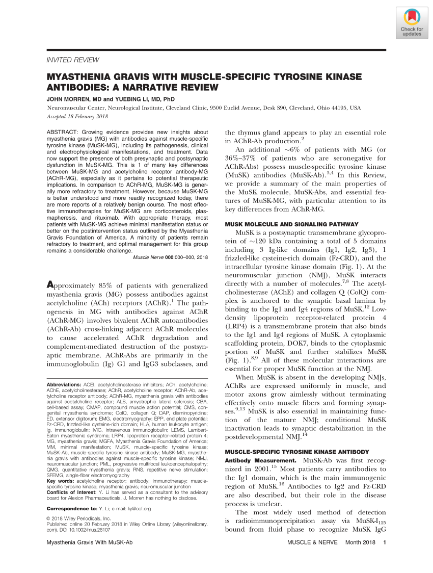 (PDF) Myasthenia Gravis with Muscle-Specific Tyrosine Kinase (MuSK ...