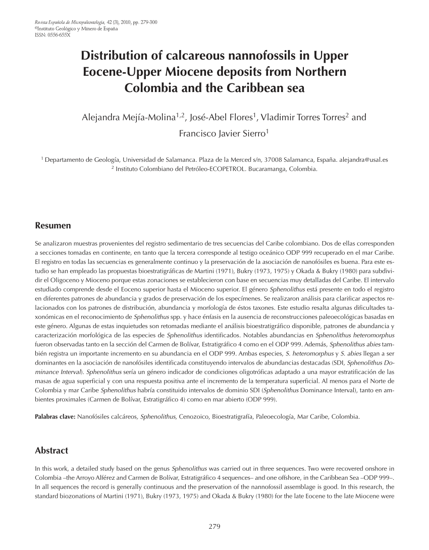 Pdf Distribution Of Calcareous Nannofossils In Upper Eocene Upper Miocene Deposits From Northern Colombia And The Caribbean Sea