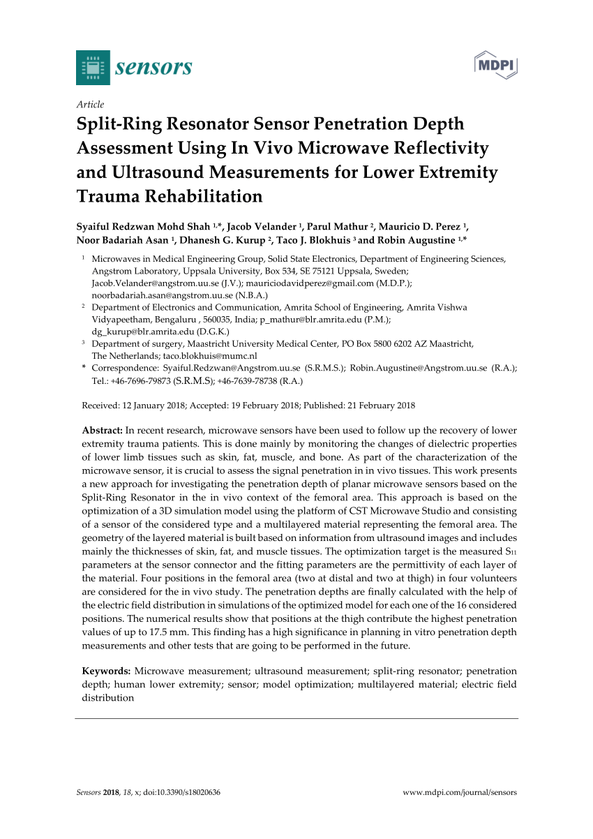 PDF) Split-Ring Resonator Sensor Penetration Depth Assessment Using In Vivo Microwave Reflectivity and Ultrasound Measurements for Lower Extremity Trauma Rehabilitation
