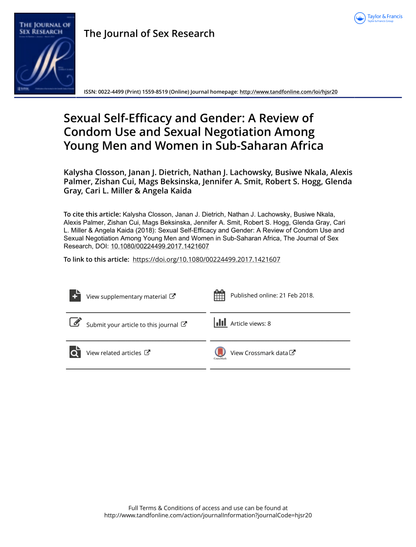 PDF) Sexual Self-Efficacy and Gender A Review of Condom Use and Sexual Negotiation Among Young Men and Women in Sub-Saharan Africa