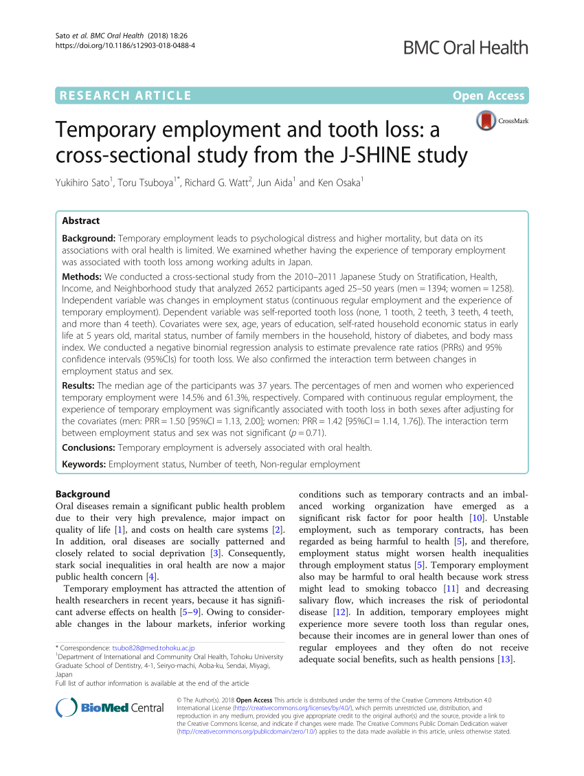 PDF Temporary employment and tooth loss A cross sectional study  