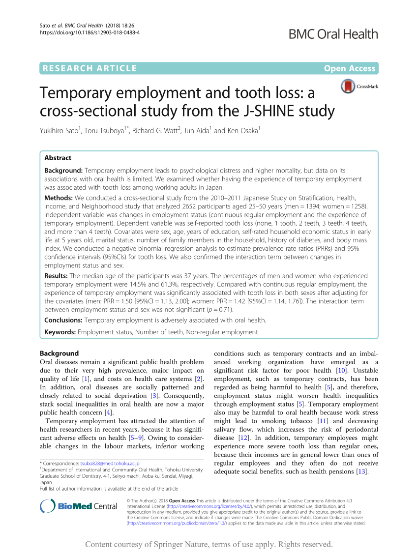 PDF Temporary employment and tooth loss A cross sectional  