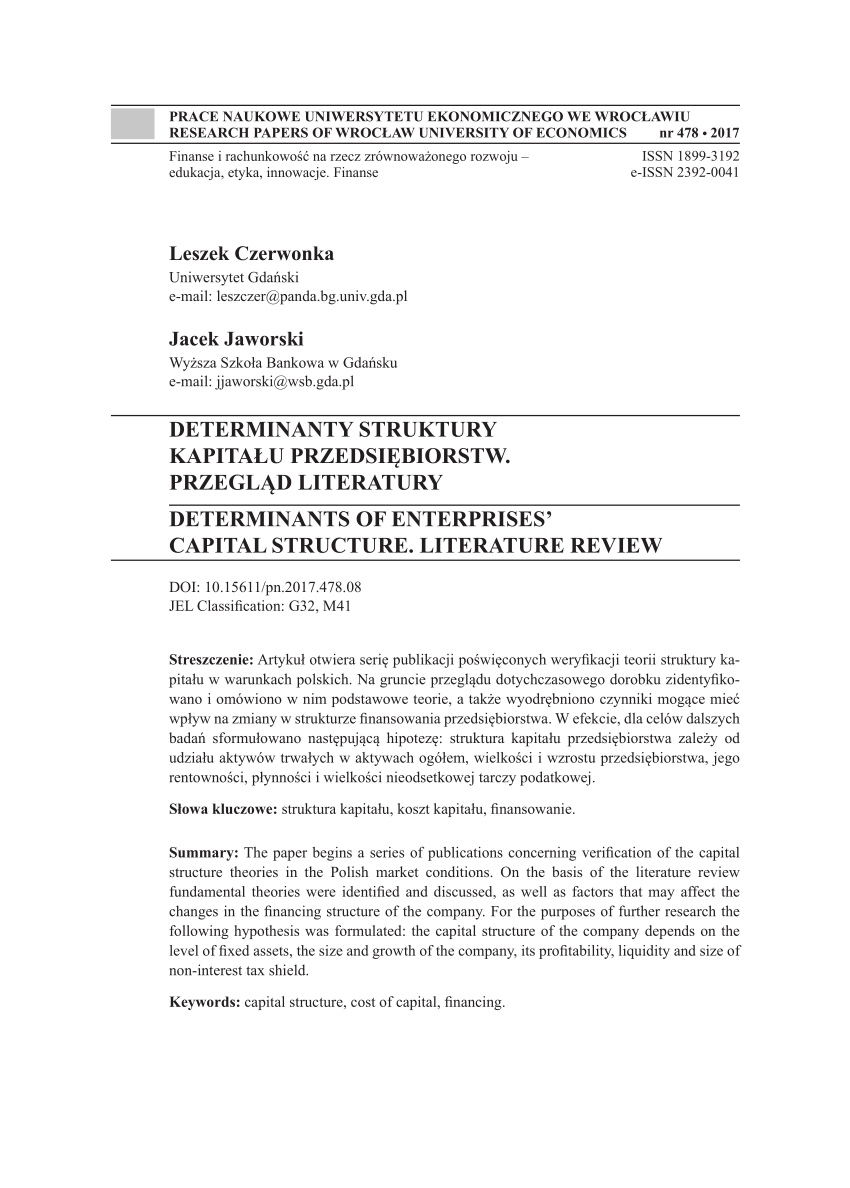 literature review on determinants of capital structure