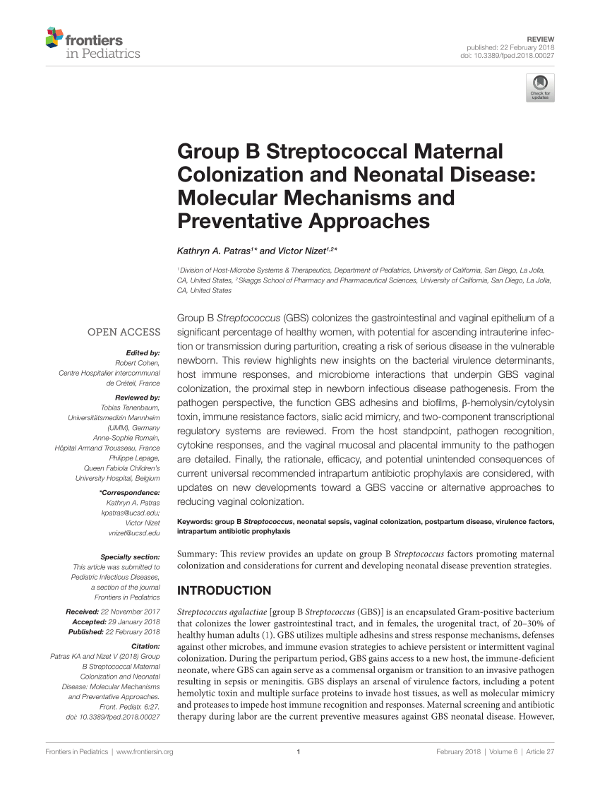 PDF) Group B Streptococcal Maternal Colonization and Neonatal
