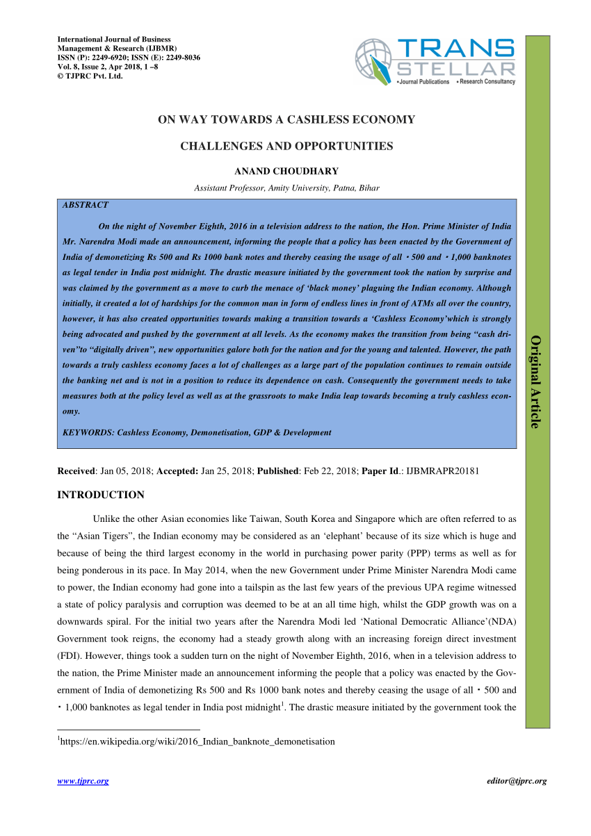 cashless economy research paper