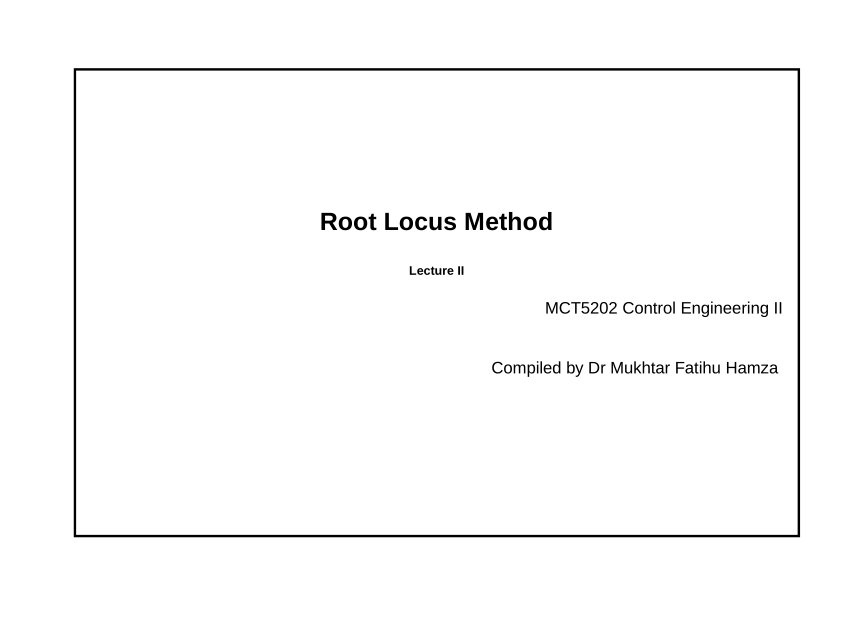 Pdf Introduction To Root Locus Method