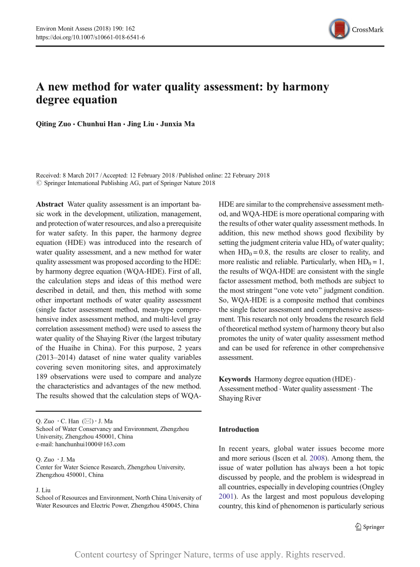 water quality assessment dissertation