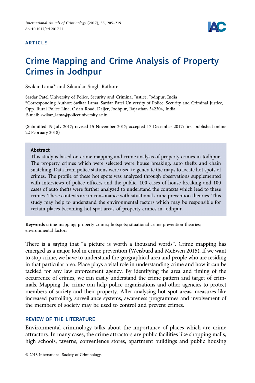 Pdf Crime Mapping And Crime Analysis Of Property Crimes In Jodhpur 2257