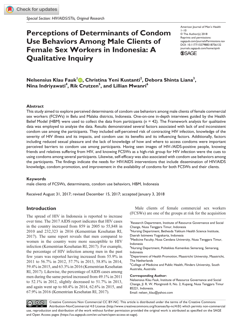 PDF) Perceptions of Determinants of Condom Use Behaviors Among Male Clients  of Female Sex Workers in Indonesia: A Qualitative Inquiry