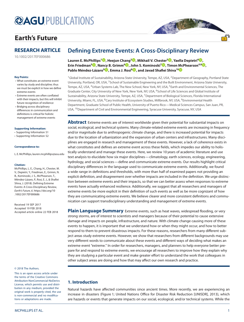 Pdf Defining Extreme Events A Cross Disciplinary Review