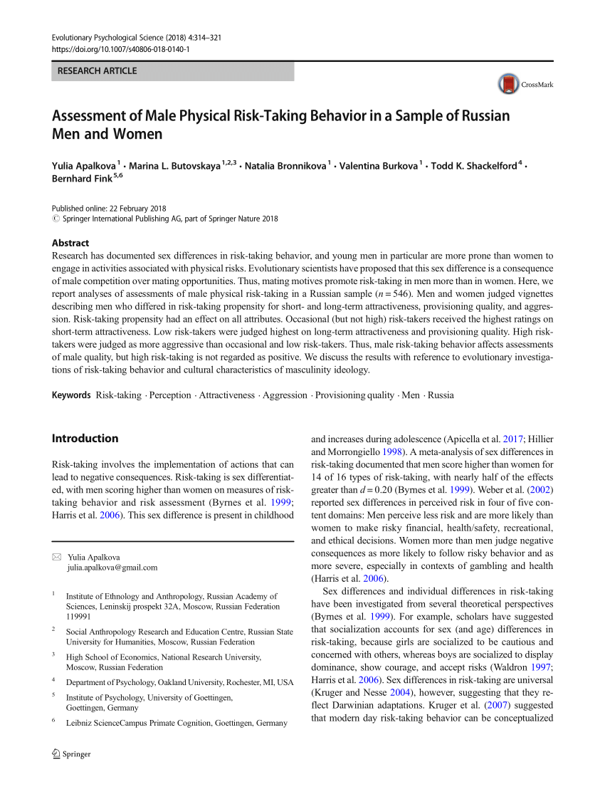PDF) Assessment of Male Physical Risk-Taking Behavior in a Sample ...