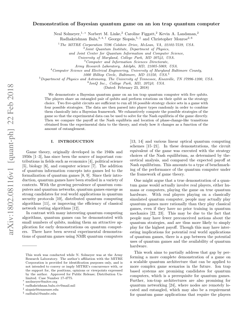 PDF) Demonstration of Bayesian quantum game on an ion trap quantum 