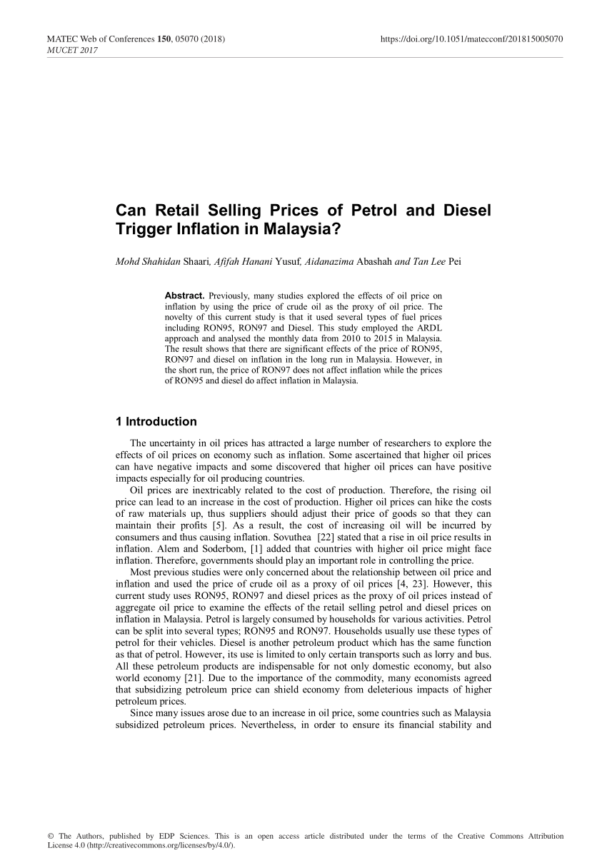 Pdf Can Retail Selling Prices Of Petrol And Diesel Trigger Inflation In Malaysia