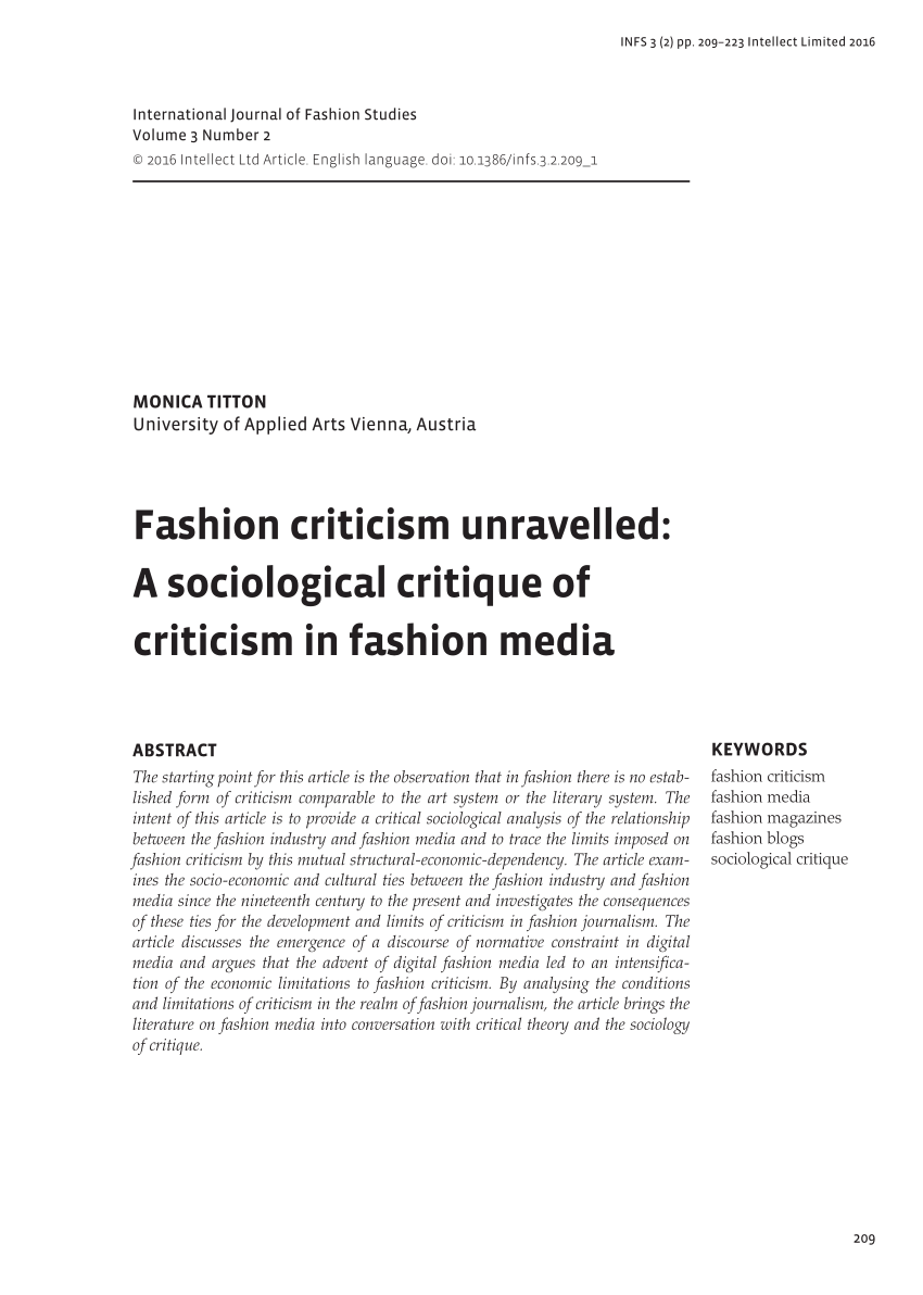 PDF) Fashion Criticism Unraveled: A Sociological Critique of