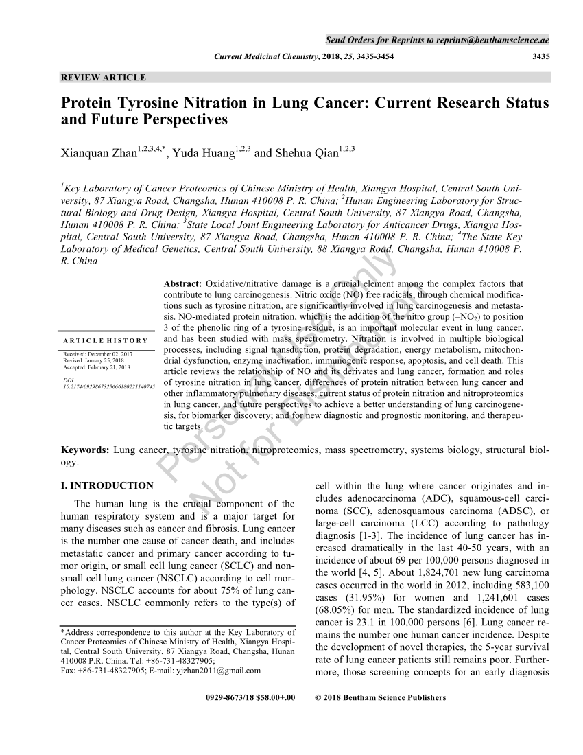 PDF) Protein Tyrosine Nitration in Lung Cancer: Current Research 