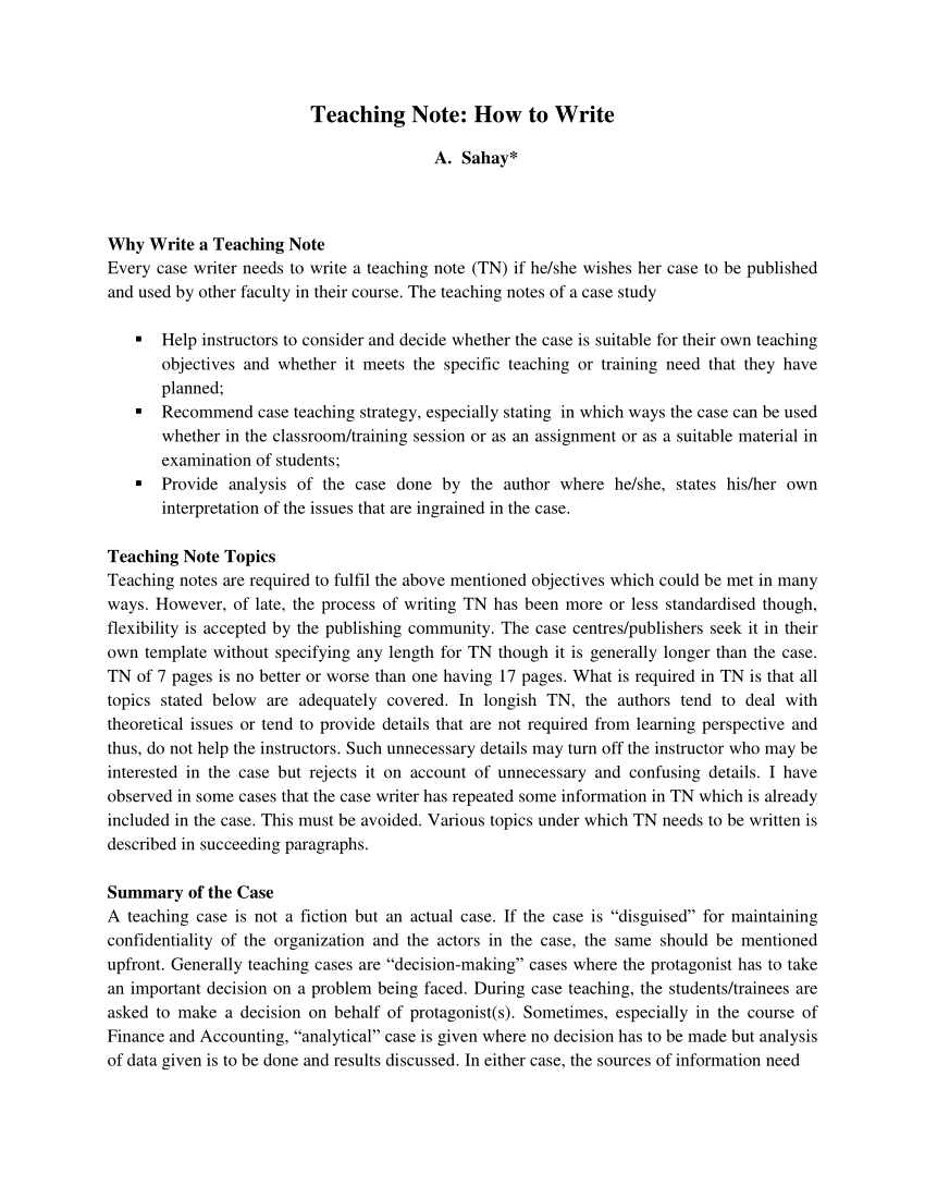 case study with teaching notes