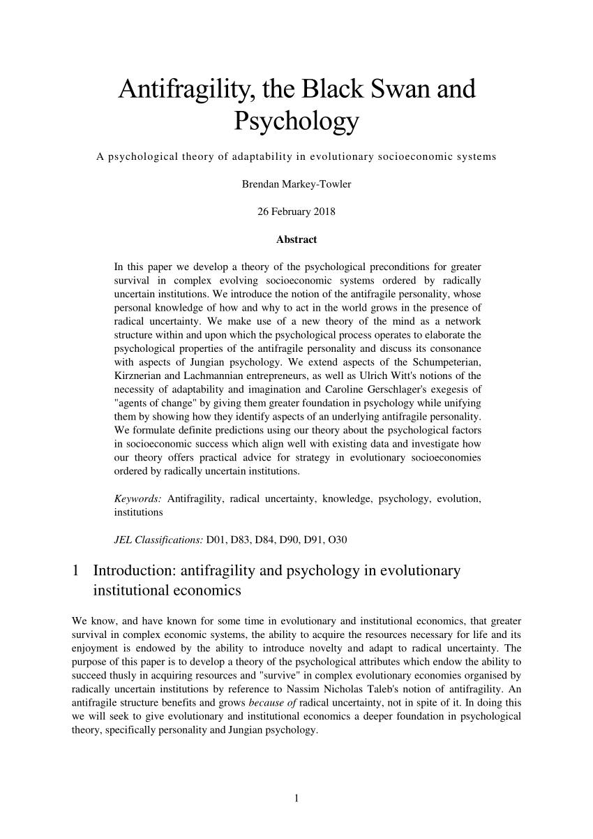 PDF) the Black Swan and Psychology: A psychological of adaptability in evolutionary socioeconomic