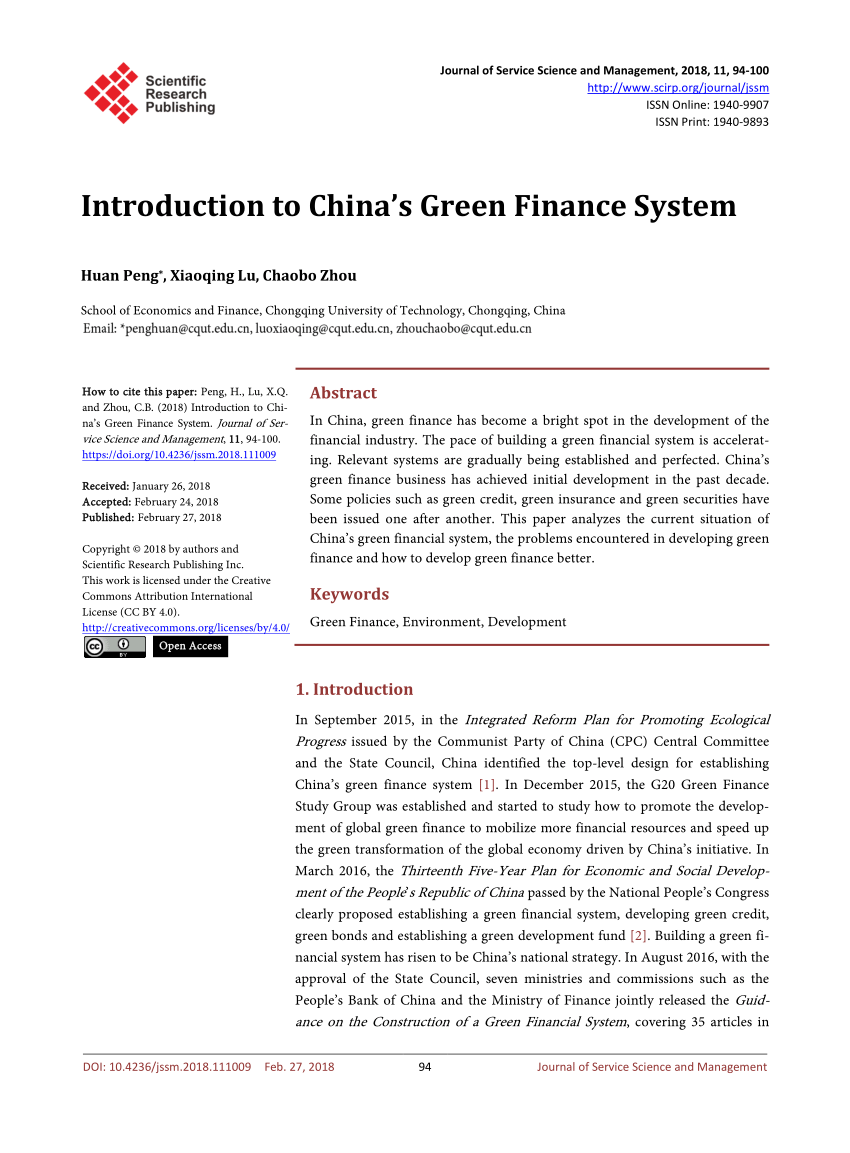 Pdf Introduction To China S Green Finance System