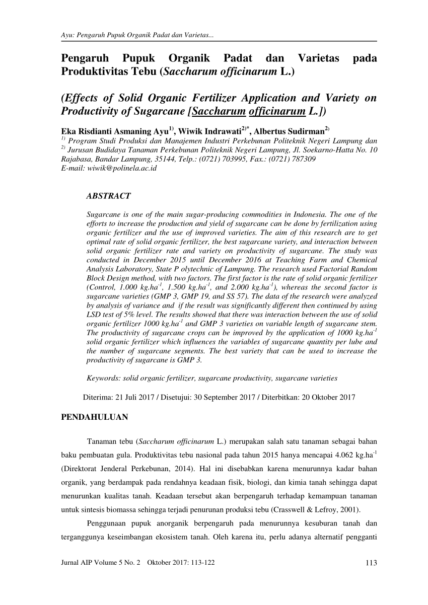  PDF  Pengaruh Pupuk  Organik  Padat dan Varietas pada 