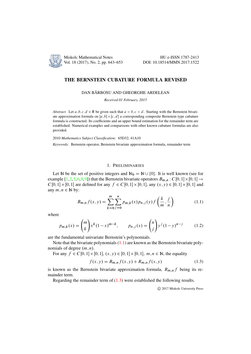 Pdf The Bernstein Cubature Formula Revised