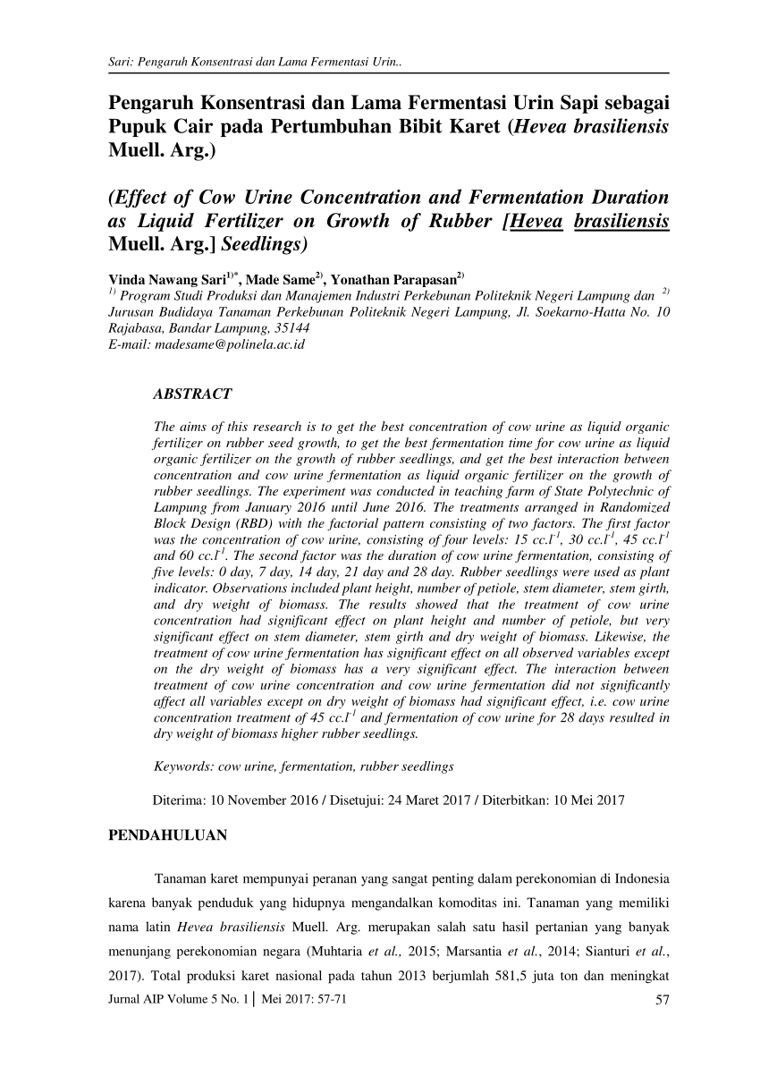  PDF Pengaruh Konsentrasi dan Lama Fermentasi Urin Sapi 