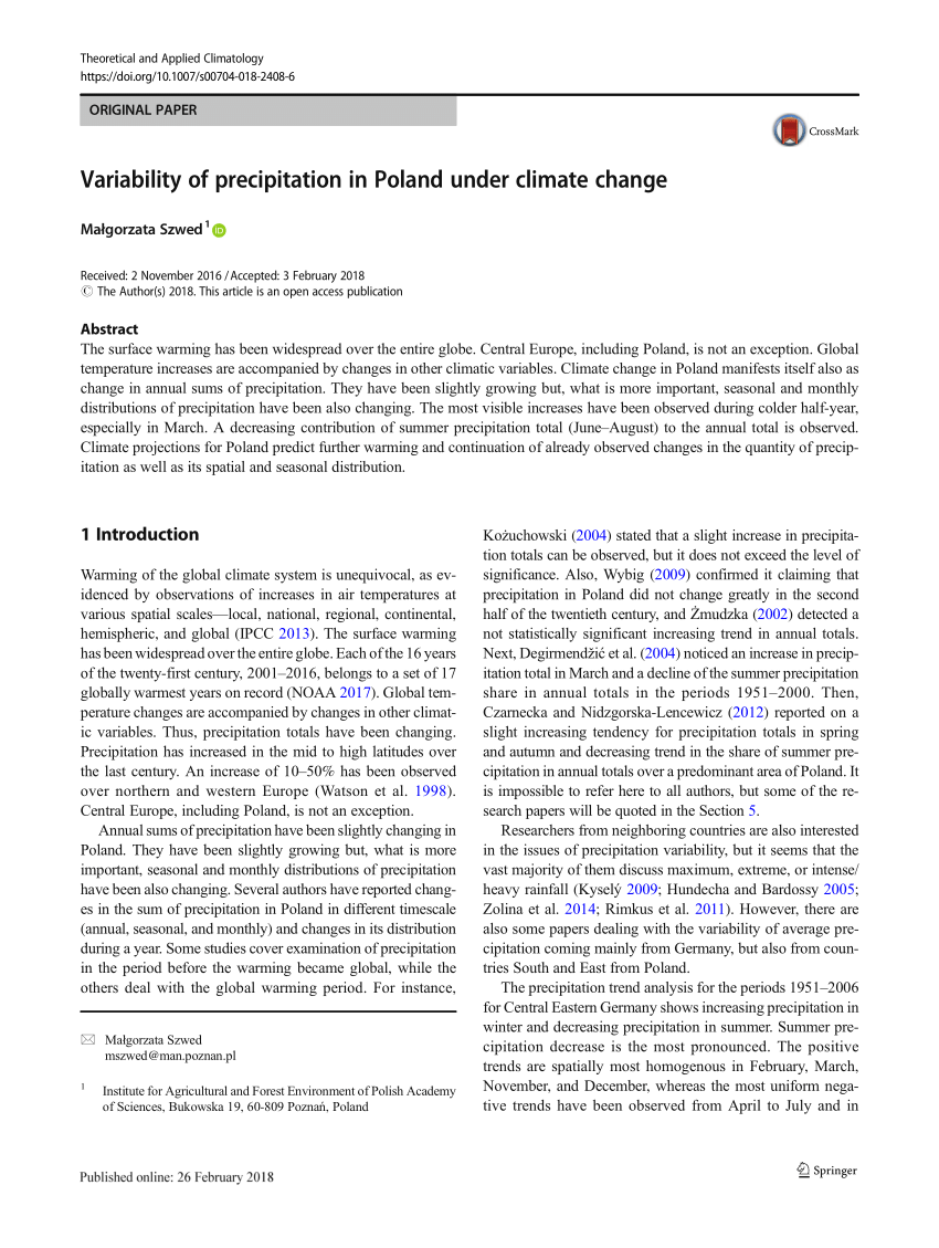 PDF Variability of precipitation in Poland under climate change