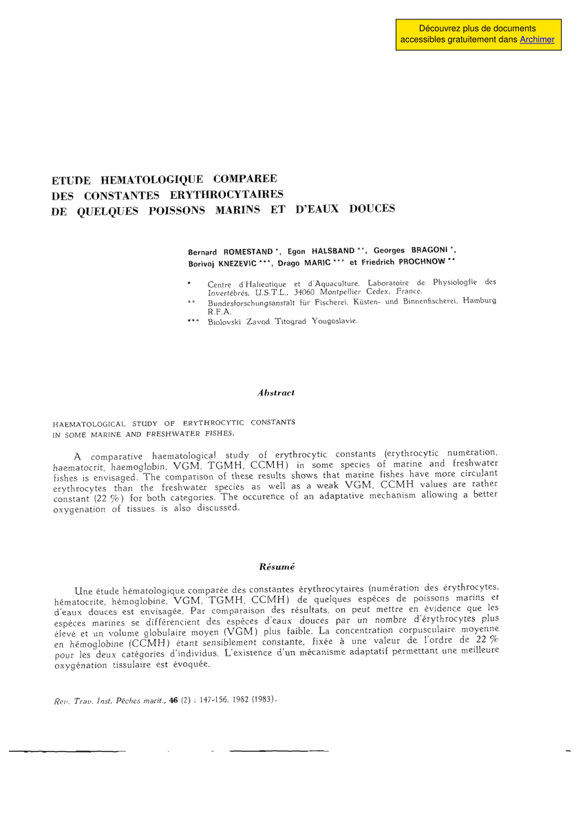PDF) Etude hematologique comparee des constantes erythrocytaries ...