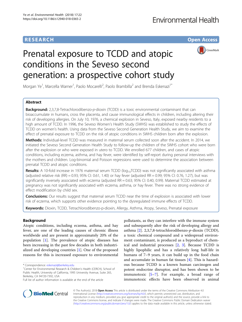 PDF) Prenatal exposure to TCDD and atopic conditions in the Seveso