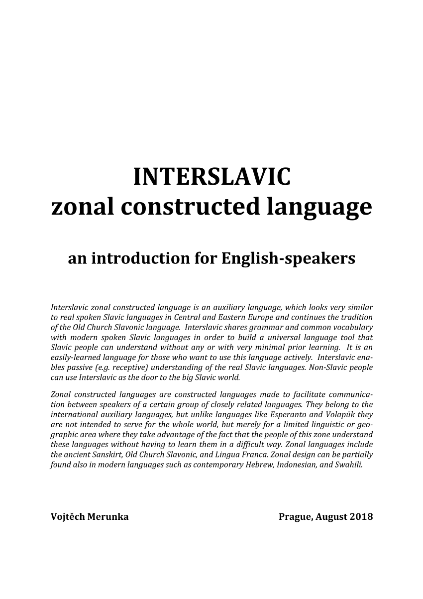 Pdf Interslavic Zonal Constructed Language An Introduction For English Speakers