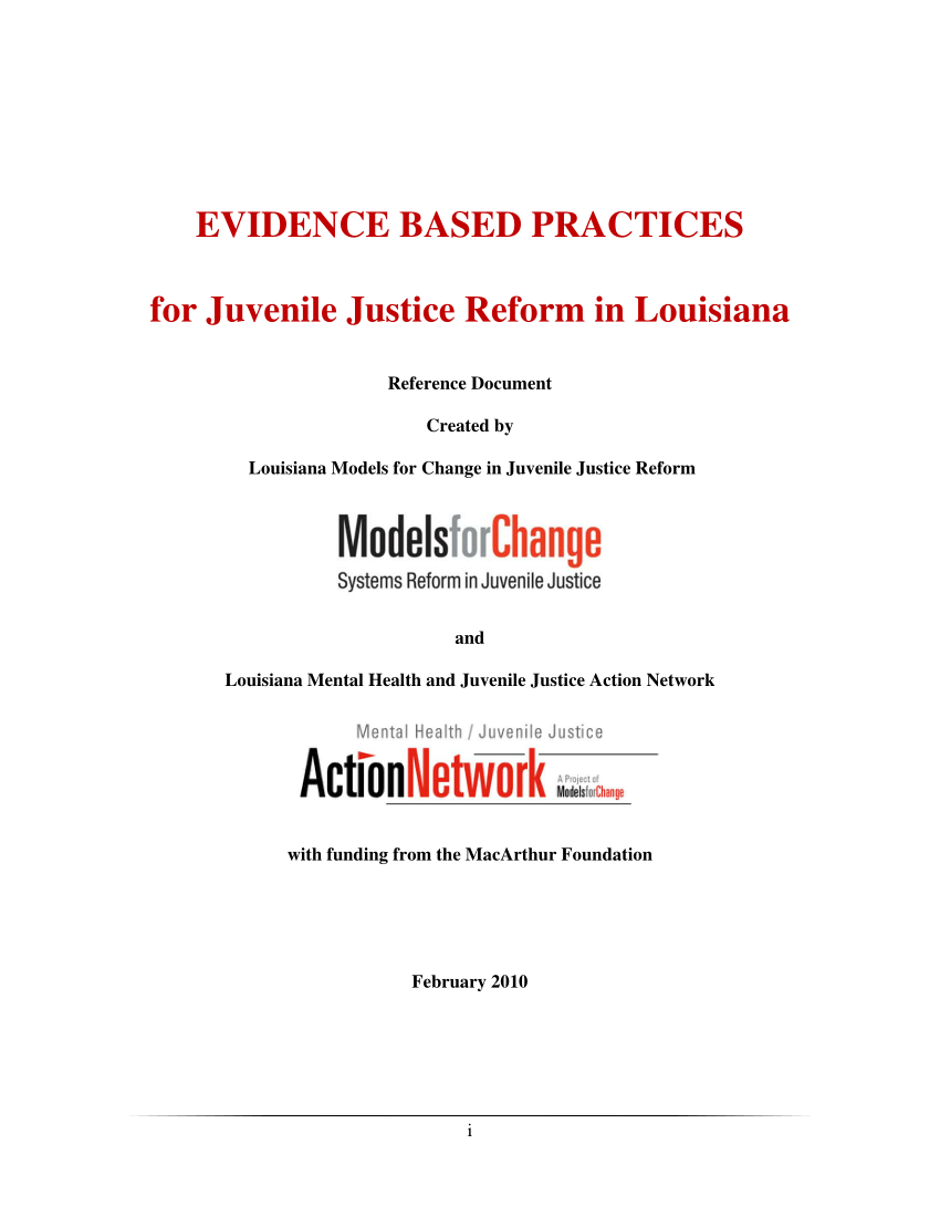Pdf Evidence Based Practices For Juvenile Justice Reform In Louisiana