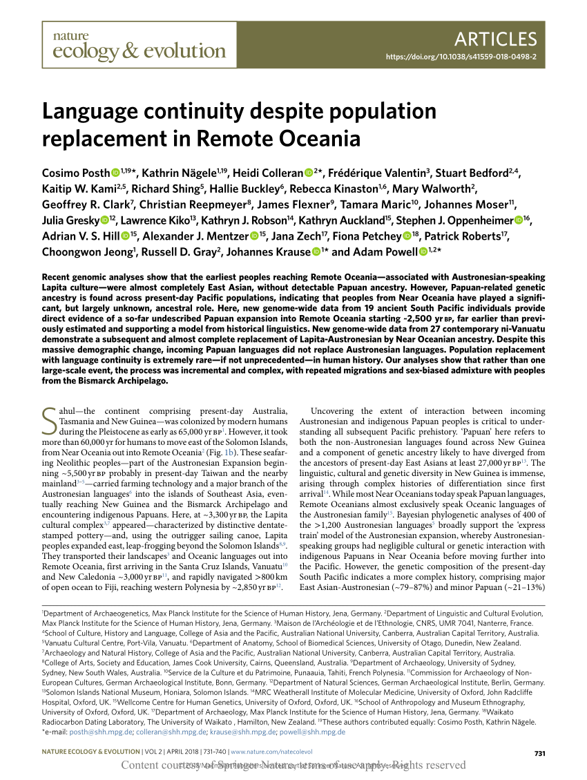 Language continuity despite population replacement in Remote  