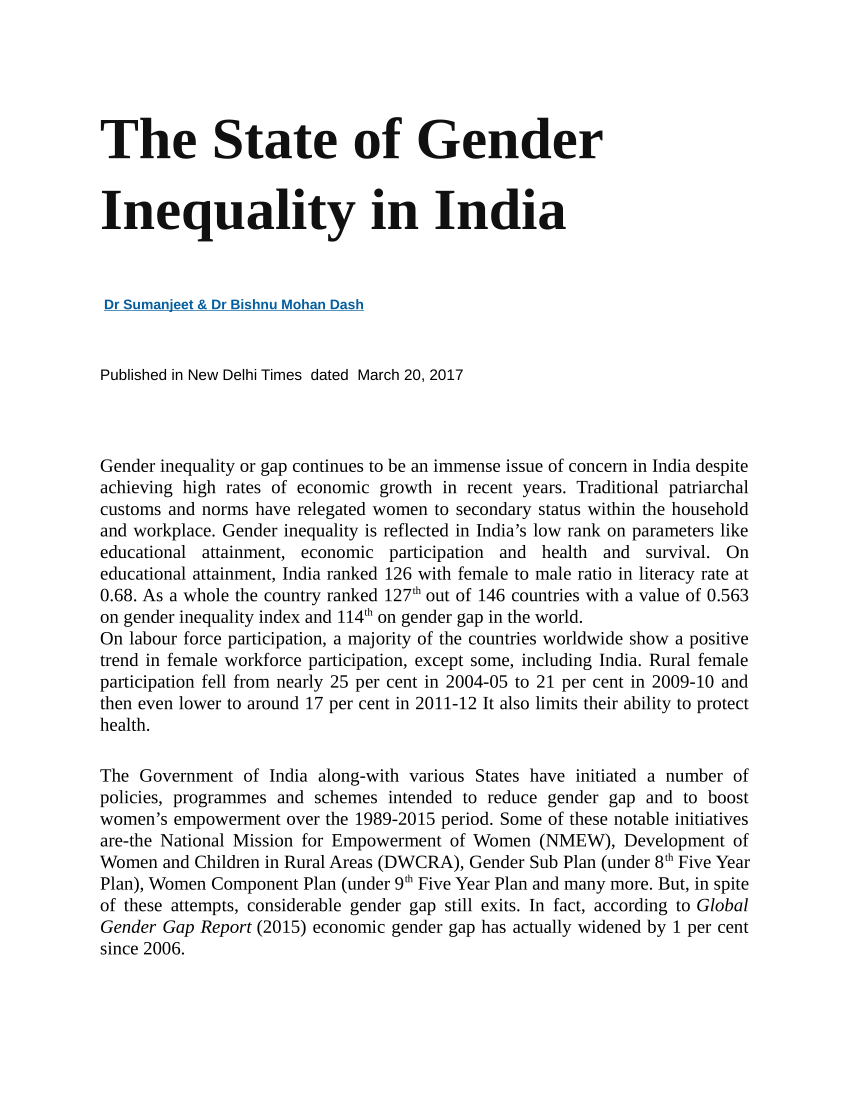 Pdf The State Of Gender Inequality In India